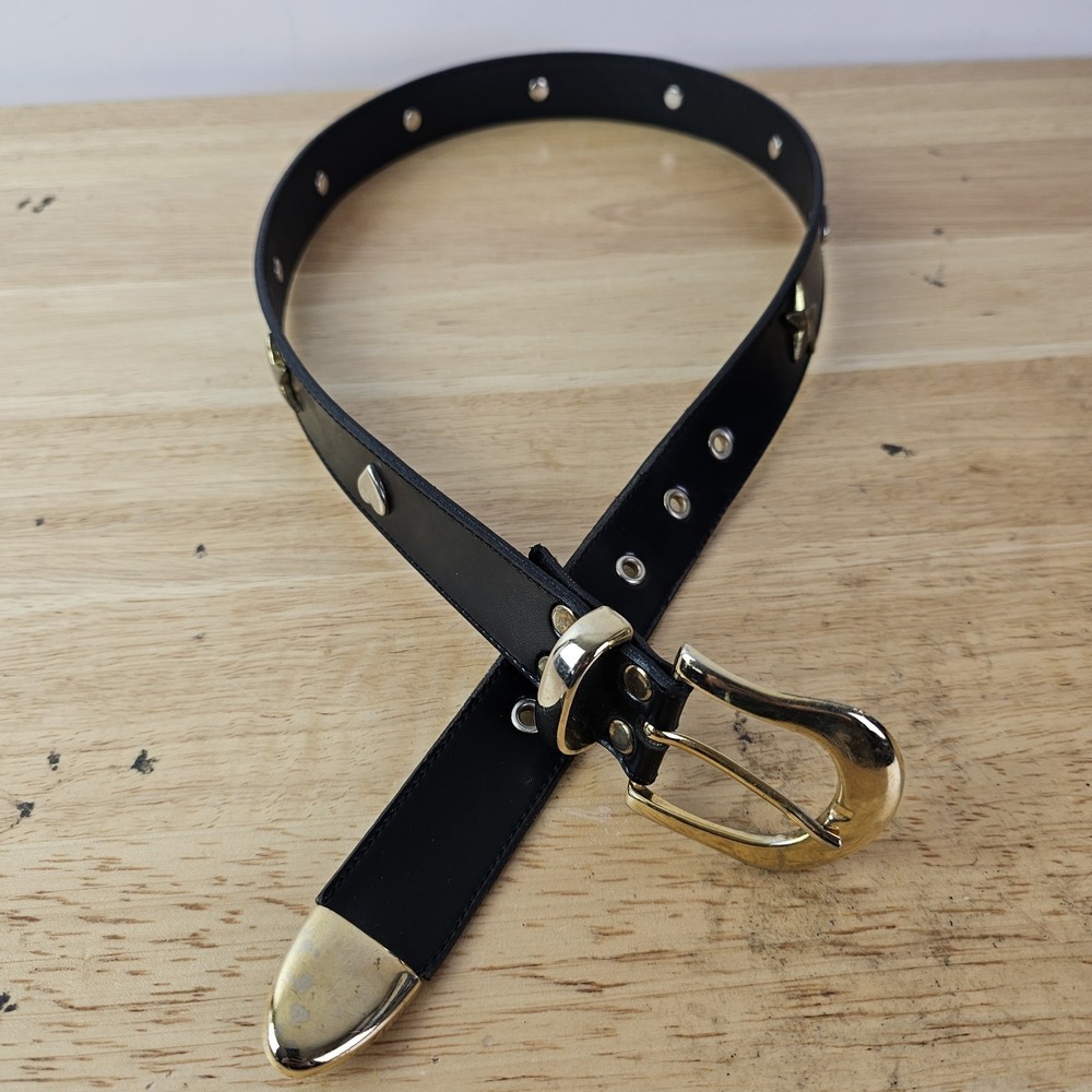 Donna Katz Womens Vintage Leather Y2K Hearts Stars Buckle Belt Size M‎ Black